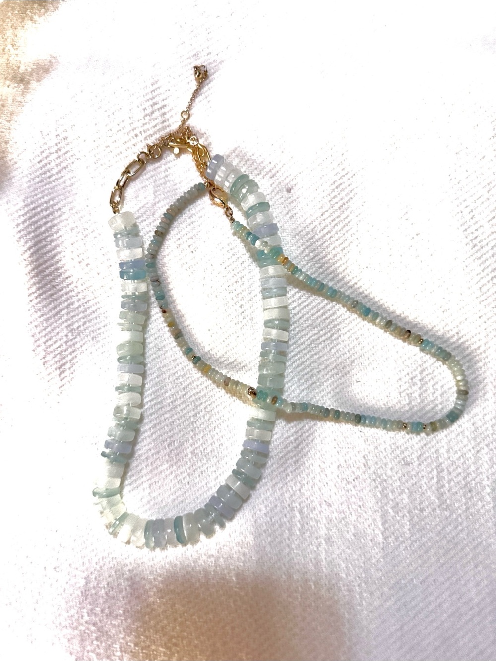 LOFT Pale Aqua Beaded Two-Strand Necklace with Gold Accents- 2 pieces